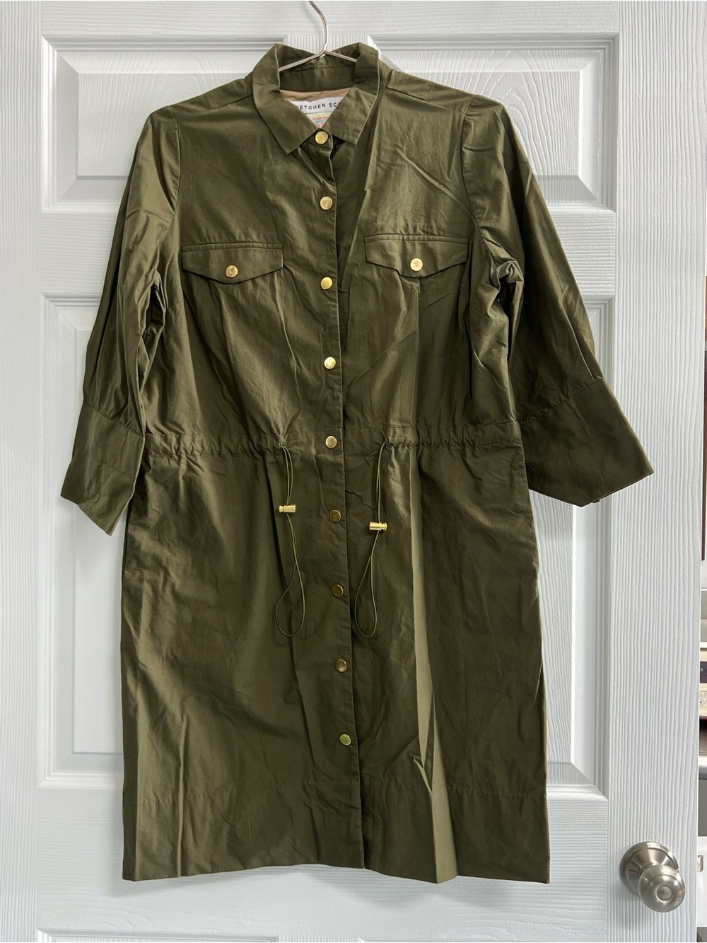 Gretchen Scott The Snappy Classic Olive Dress - Size Small - GUC